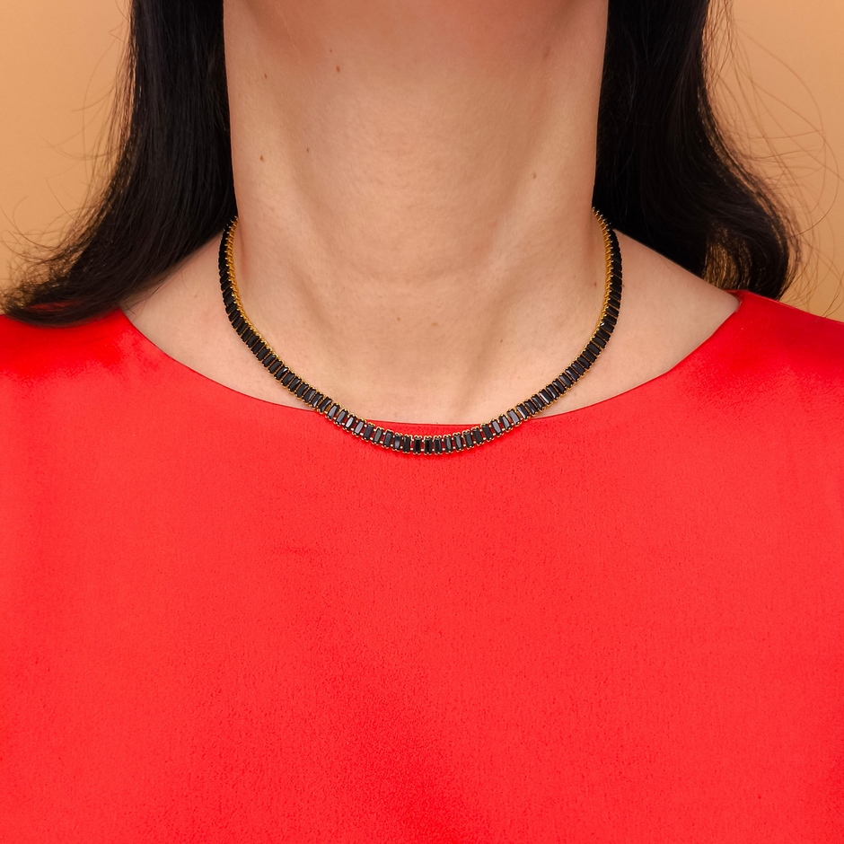 Riviera Retangular com Zircônias Pretas