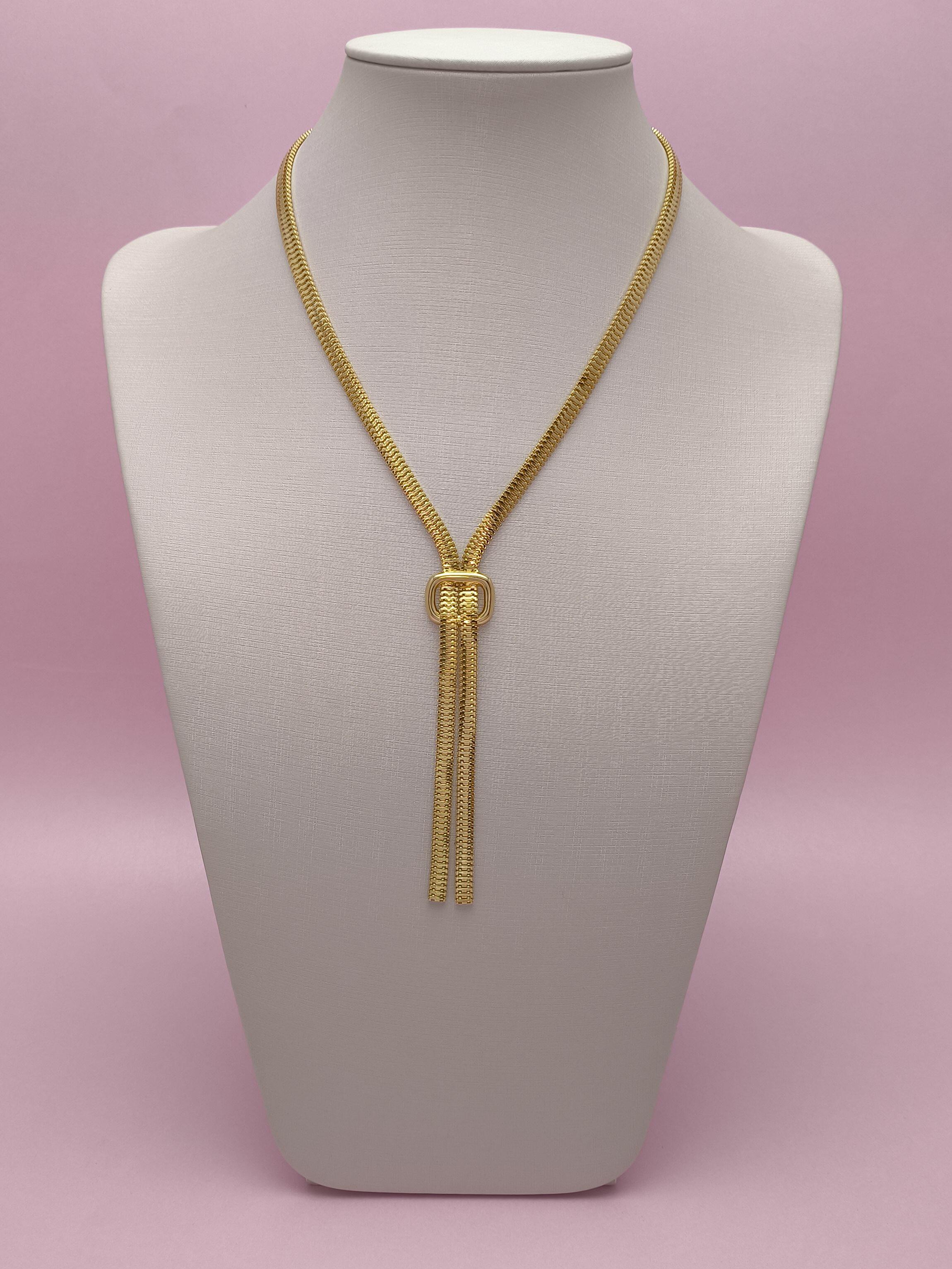 Colar Gravata Dupla Corrente Com Fecho