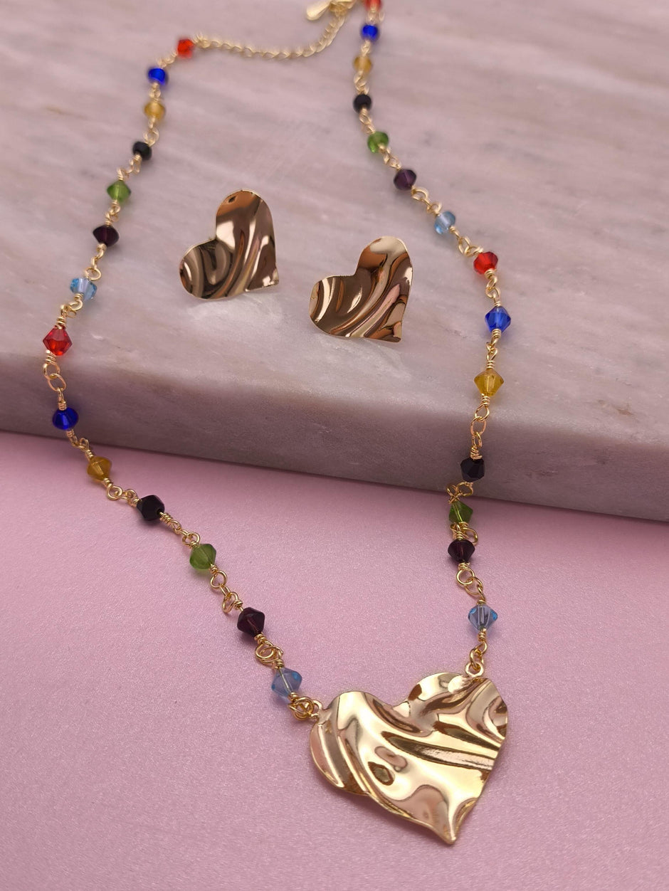 Conjunto Coração Martelado: autenticidade com brilho e cor