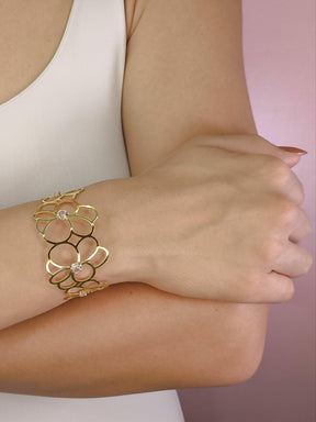Bracelete Peônias: Elegância Floral Com Brilho Refinado