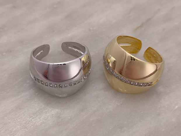 Anel Liso Cravejado Regulável