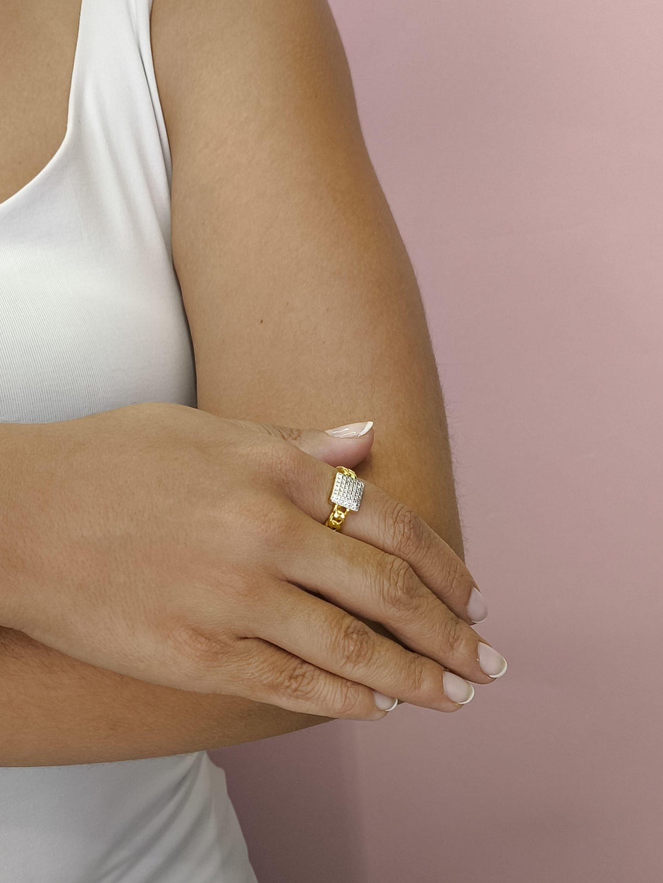 Anel Quadrado Cravejado