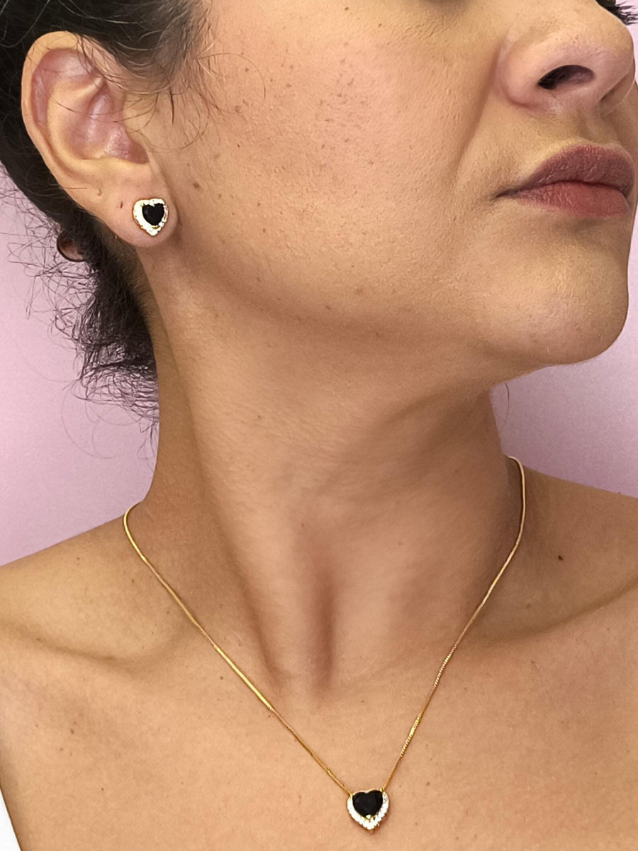 Conjunto Coração Preto Cravejado