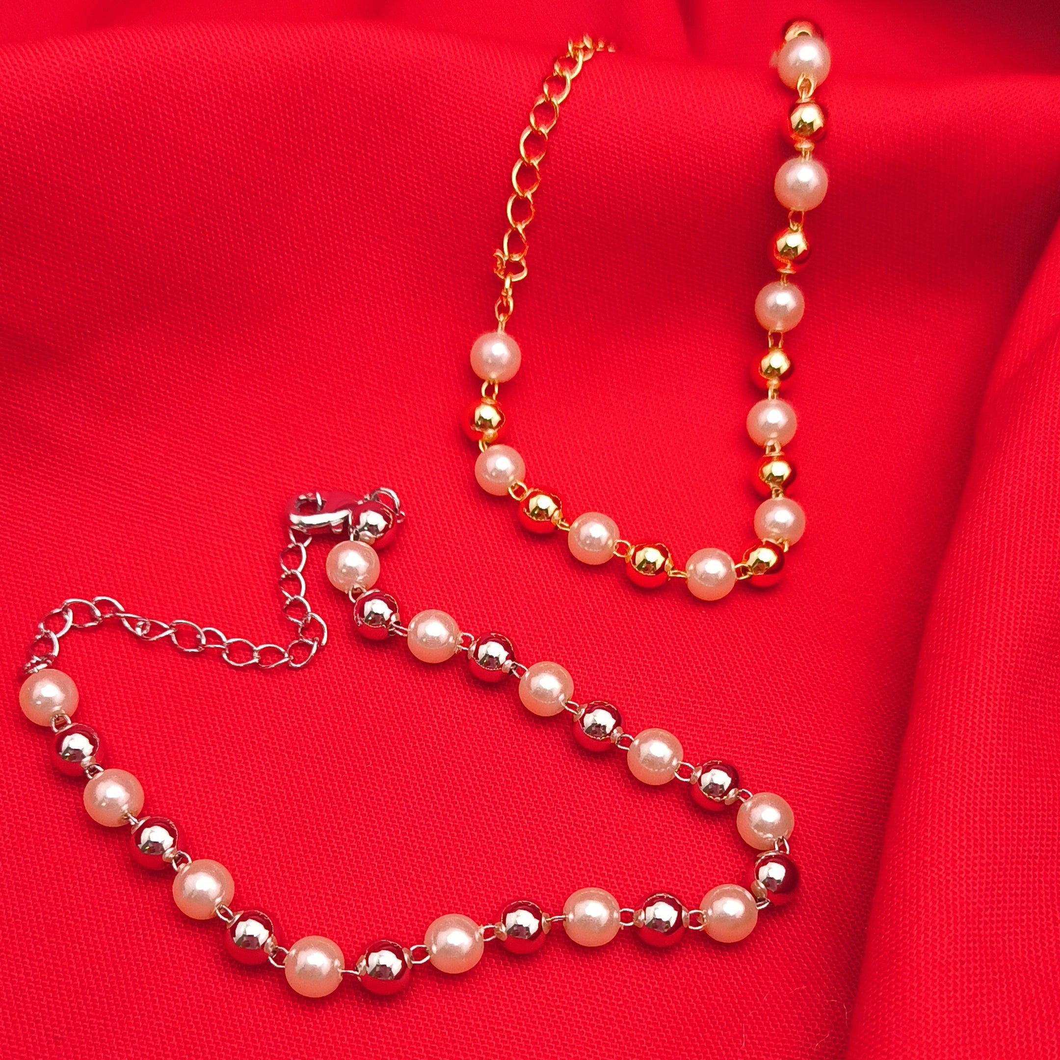 Pulseira Esferas Lisas e Pérolas