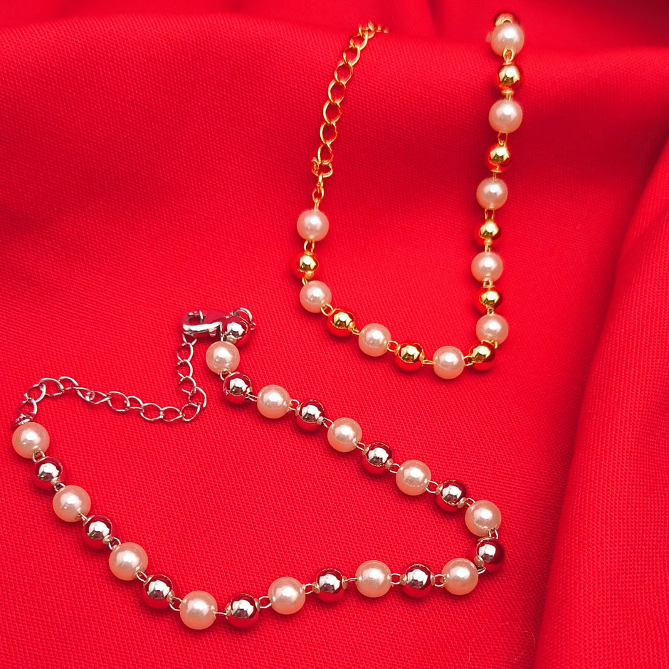 Pulseira Esferas Lisas e Pérolas