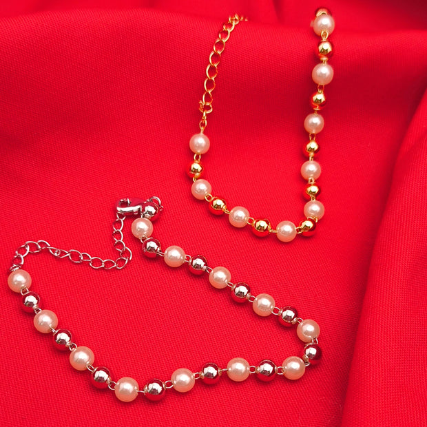 Pulseira Esferas Lisas e Pérolas