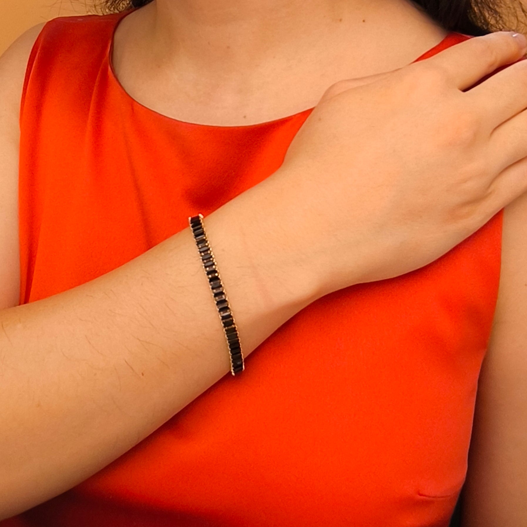 Pulseira Riviera Retangular com Zircônias Pretas