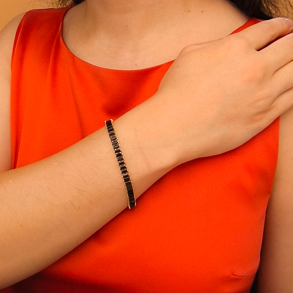Pulseira Riviera Retangular com Zircônias Pretas