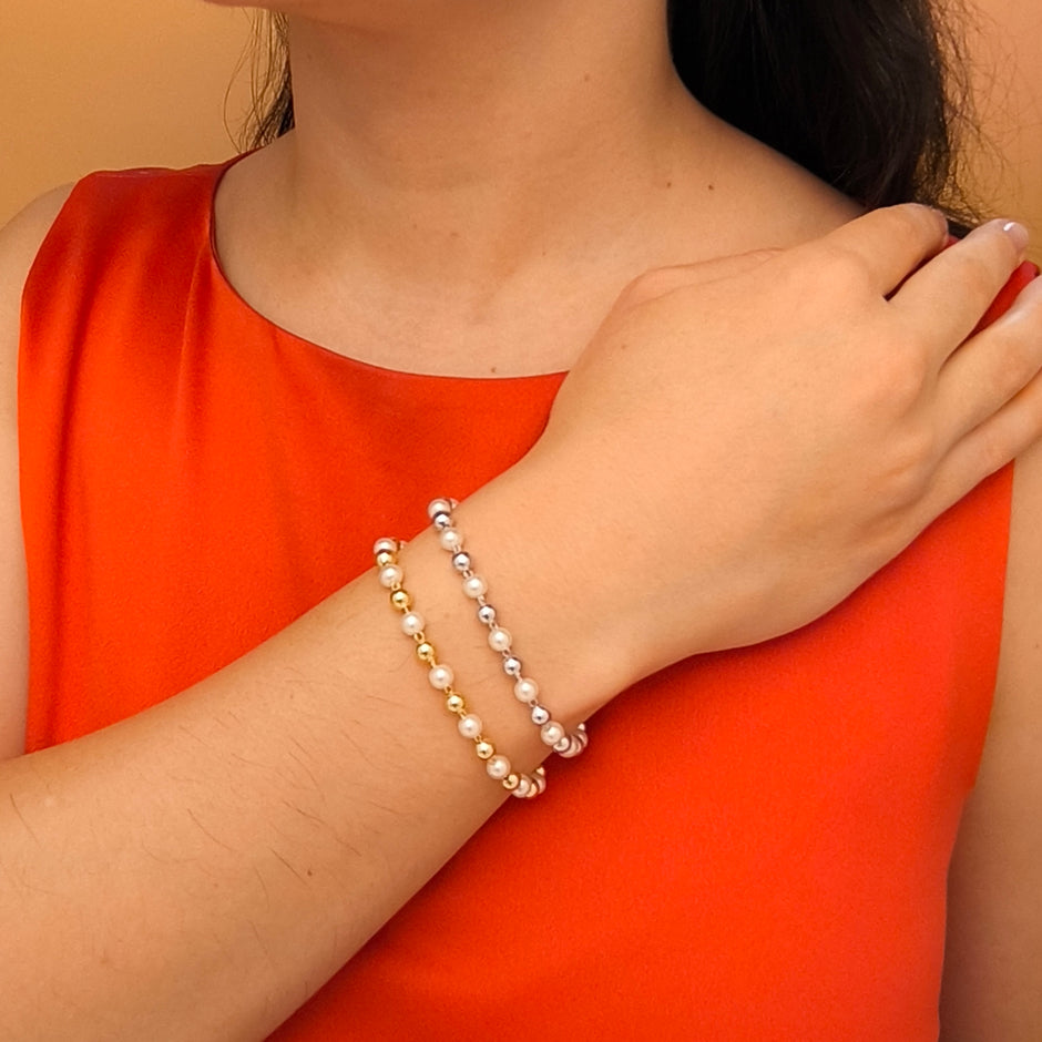 Pulseira Esferas Lisas e Pérolas