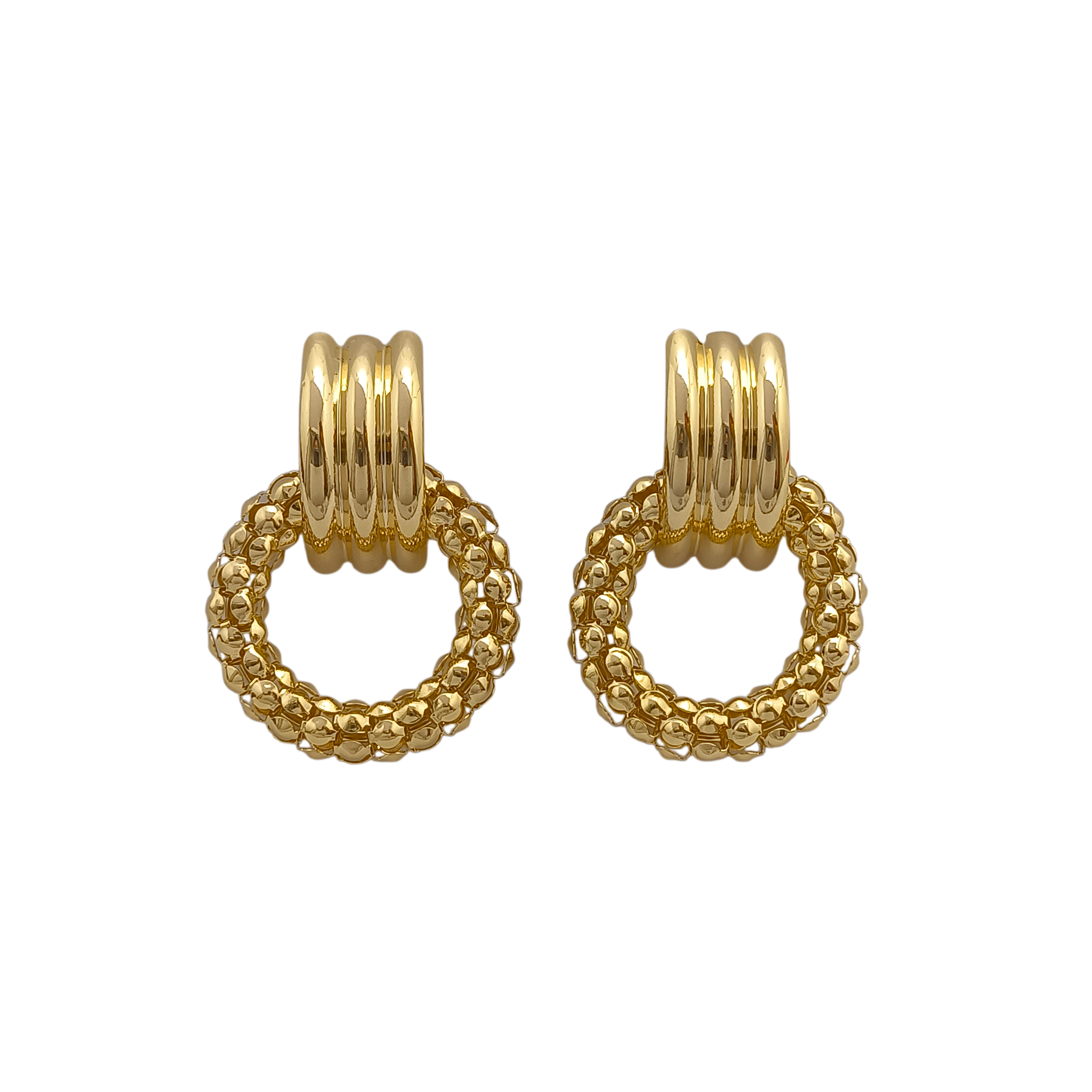 Brinco com pendente circular facetado