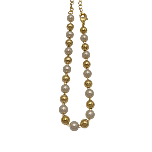 Pulseira Esferas Lisas e Pérolas