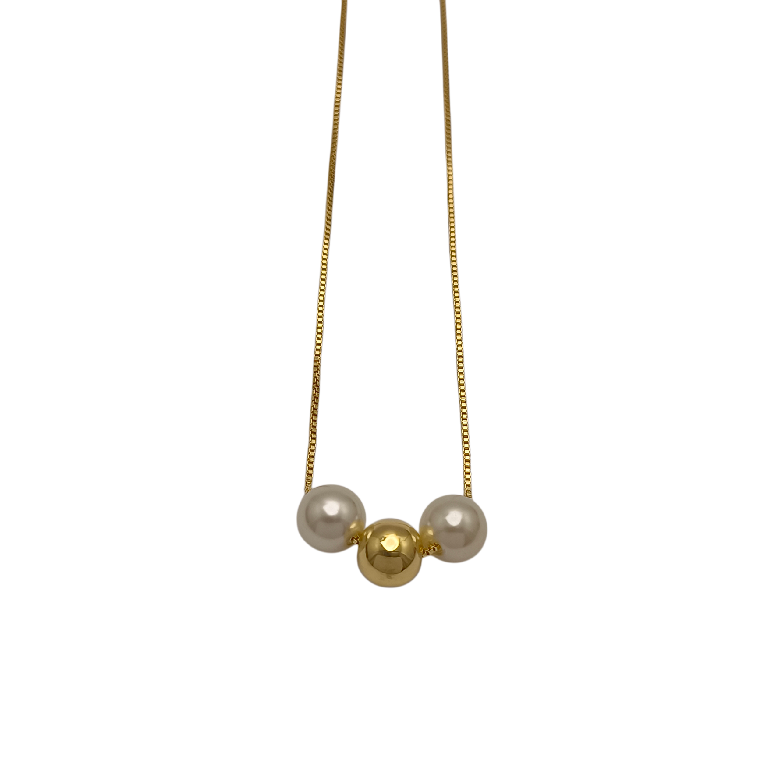 Colar Esfera Lisa e Pérolas