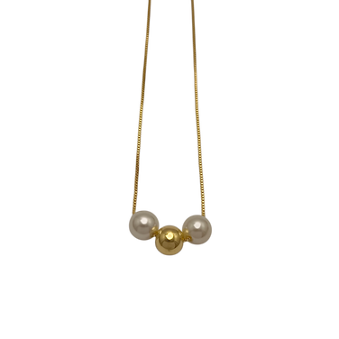 Colar Esfera Lisa e Pérolas