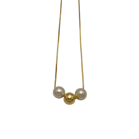 Colar Esfera Lisa e Pérolas