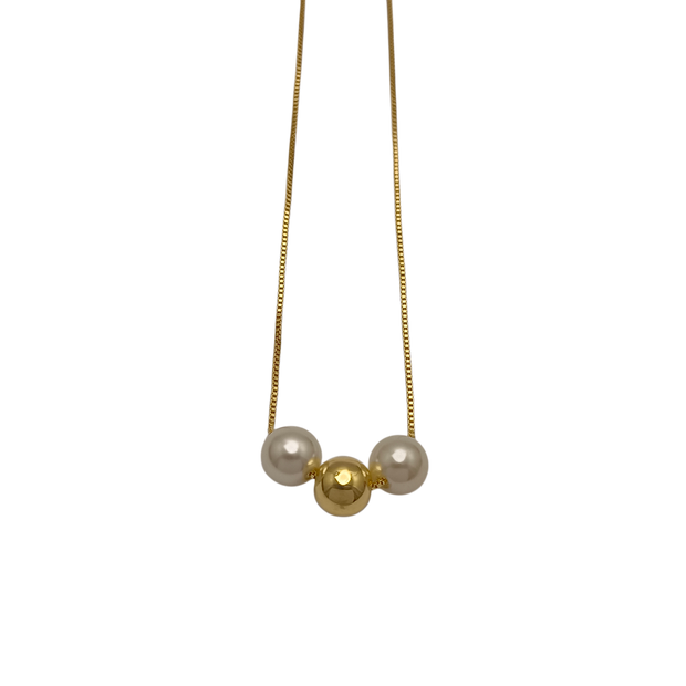 Colar Esfera Lisa e Pérolas