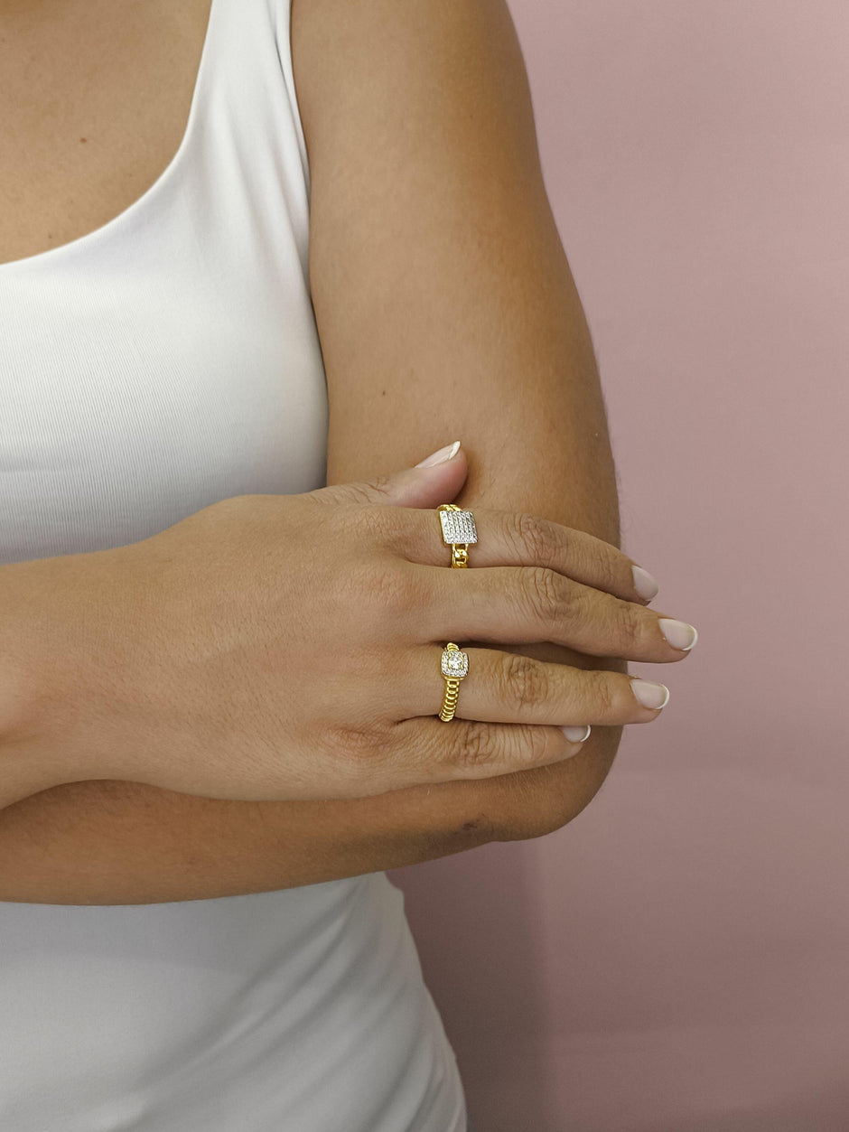 Anel Quadrado Cravejado