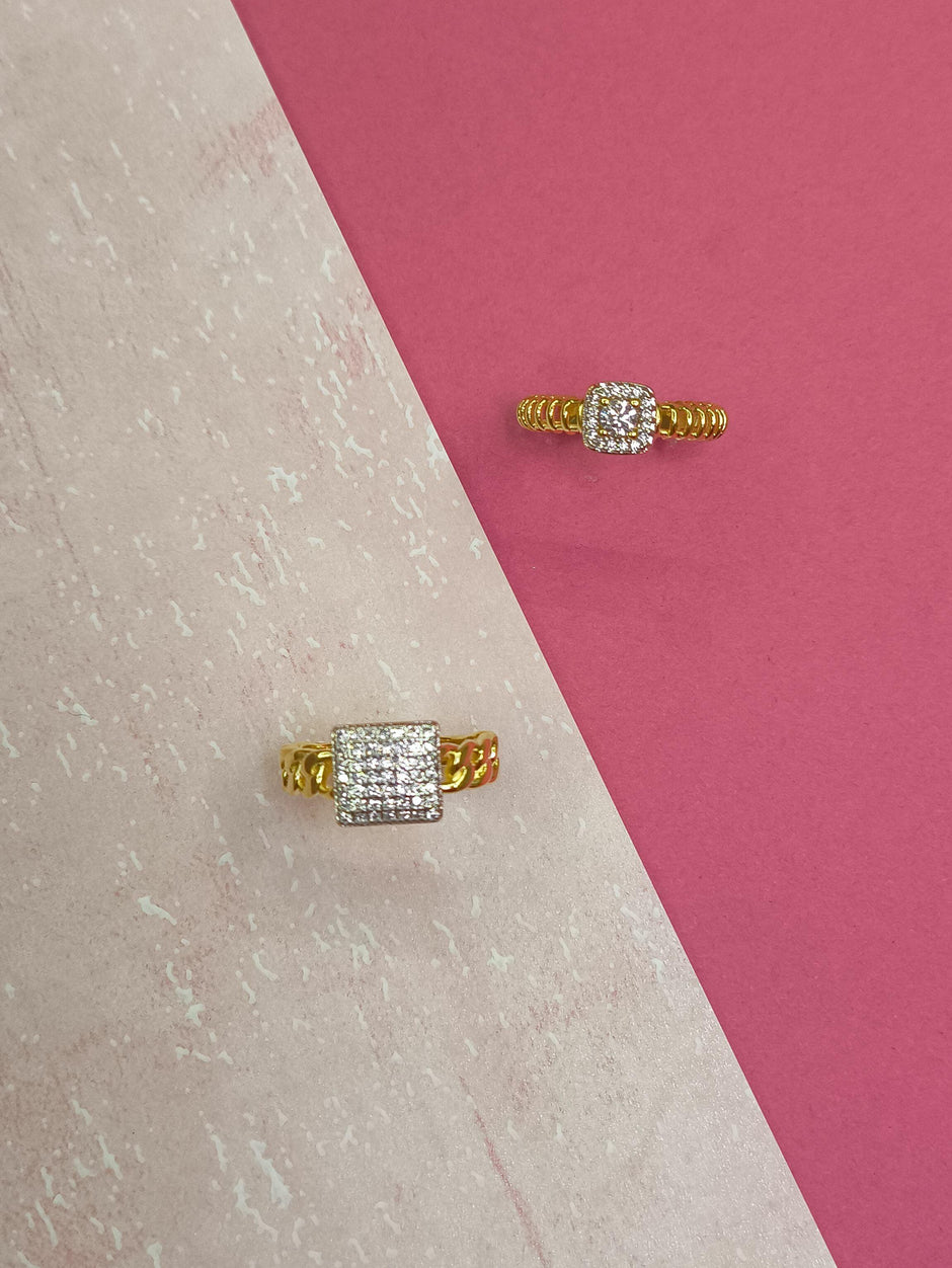 Anel Quadrado Cravejado