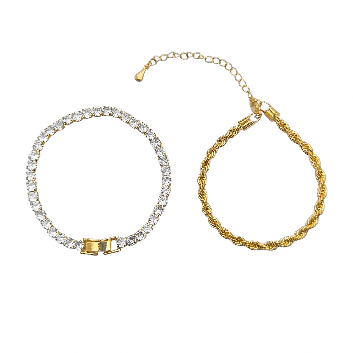 Kit Pulseira Cordão Baiano Grosso e Pulseira Riviera 4 mm