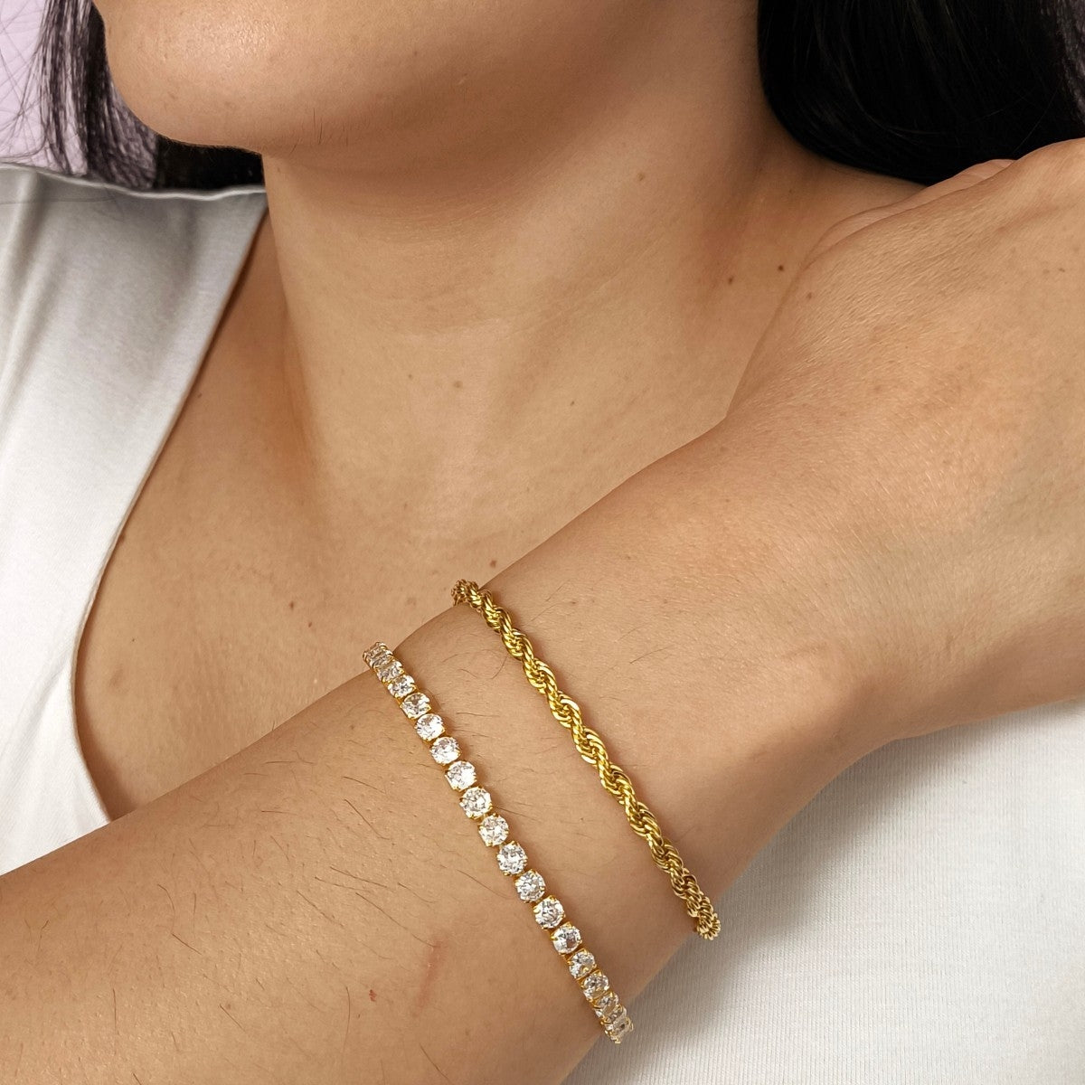 Kit Pulseira Cordão Baiano Grosso e Pulseira Riviera 4 mm