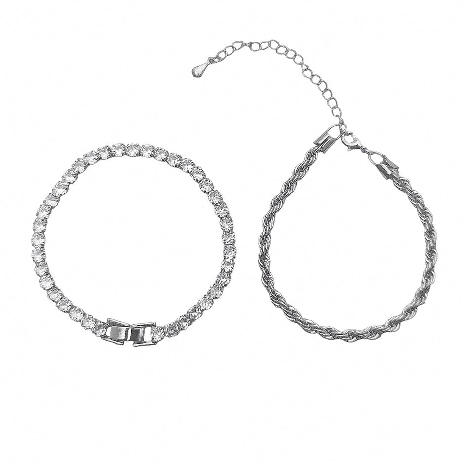 Kit Pulseira Cordão Baiano Grosso e Pulseira Riviera 4 mm