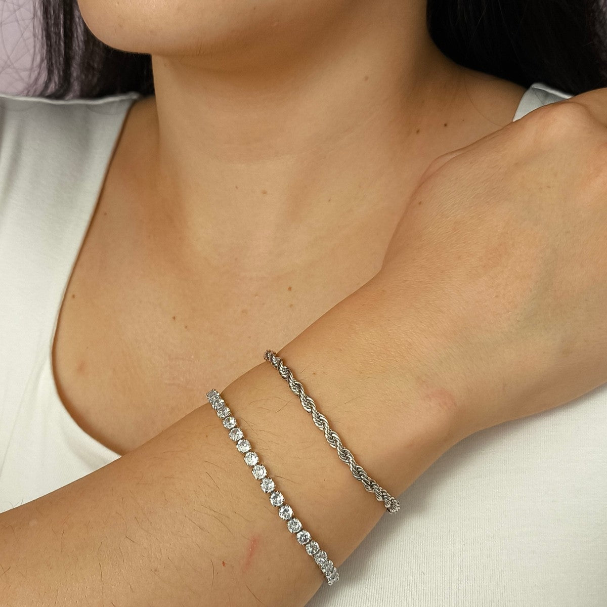 Kit Pulseira Cordão Baiano Grosso e Pulseira Riviera 4 mm