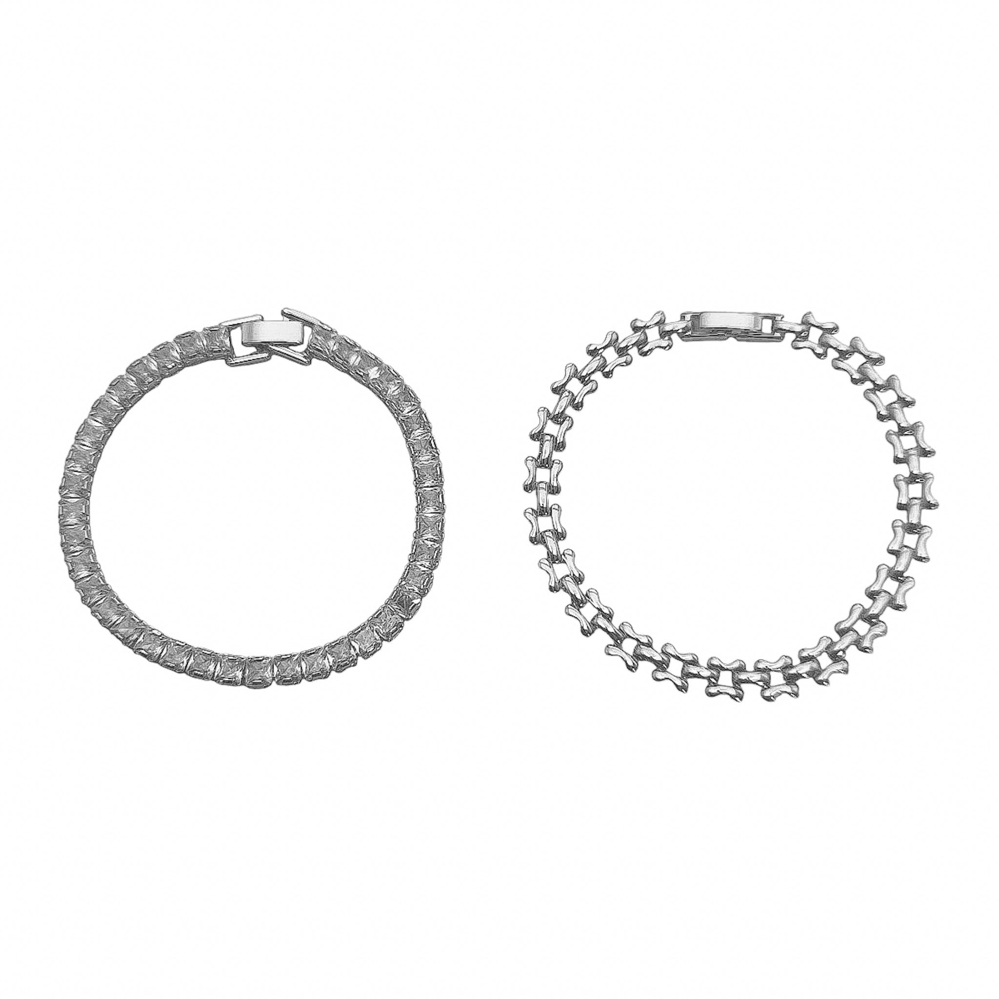 Kit Pulseira Malha Quadrada e Pulseira Riviera Carre 4 mm