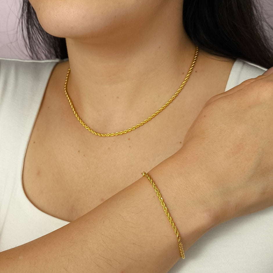 Kit Corrente Cordão Baiano e Pulseira Cordão Baiano Fino